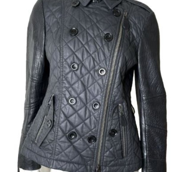 Authentic BURBERRY BRIT Quilted Lamb Leather Sleeve Jacket Quilted Fits a Large - Picture 6 of 16